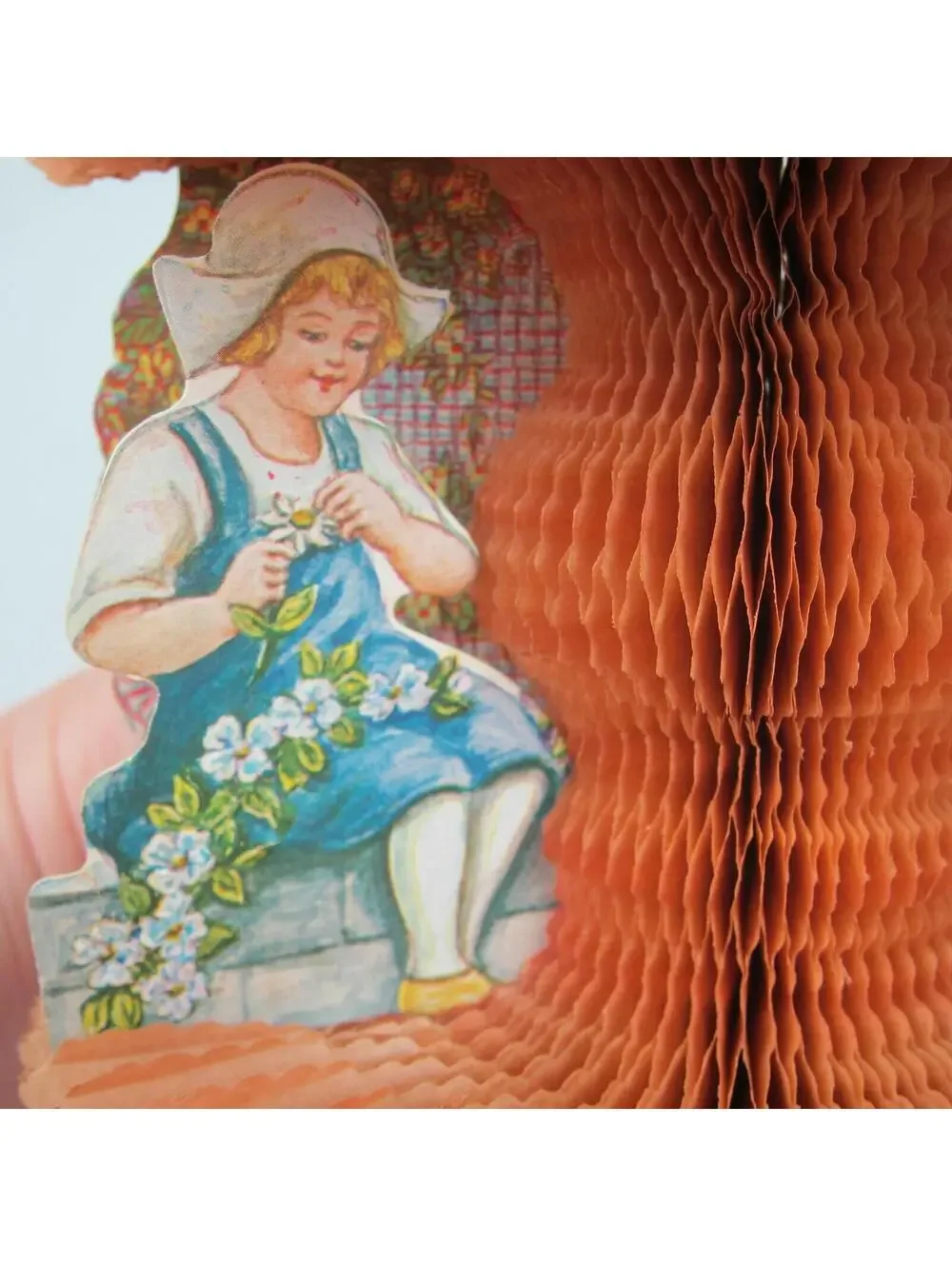 Vintage Valentine Beistle Honeycomb Paper Puff Dutch Girl Flower Wreath 1920-30s
